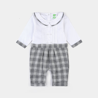 Infant Boys Flannel Romper Texture Fashion-Grey/White