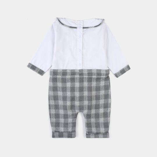 Infant Boys Flannel Romper Texture Fashion-Grey/White