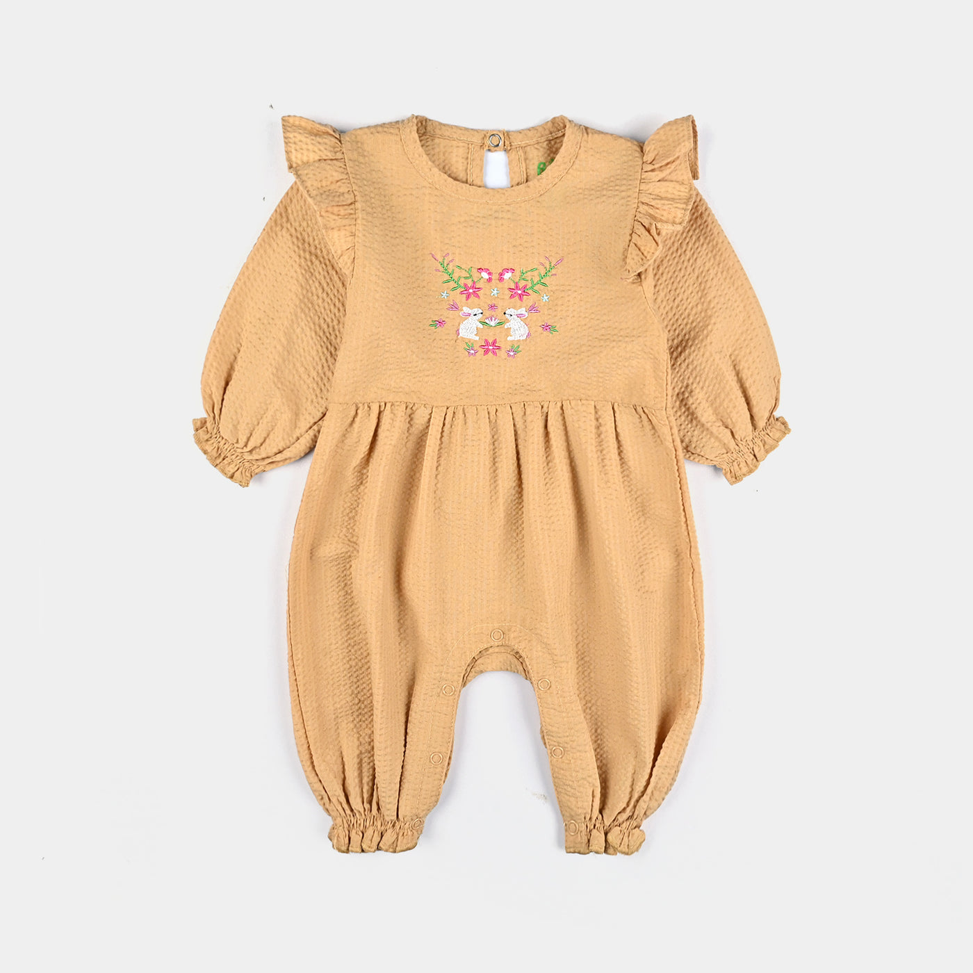 Infant Girls Seer Sucker Romper EMB Rabbit - Mustard