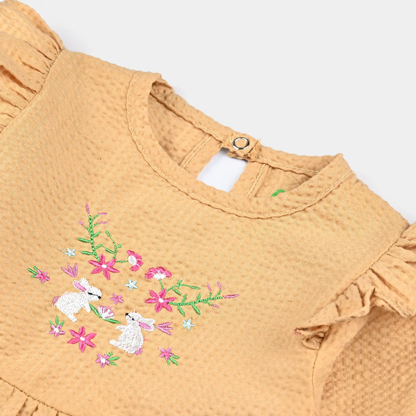 Infant Girls Seer Sucker Romper EMB Rabbit - Mustard