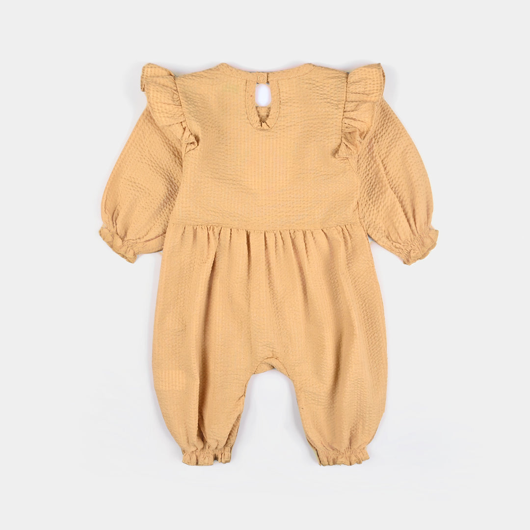 Infant Girls Seer Sucker Romper EMB Rabbit - Mustard