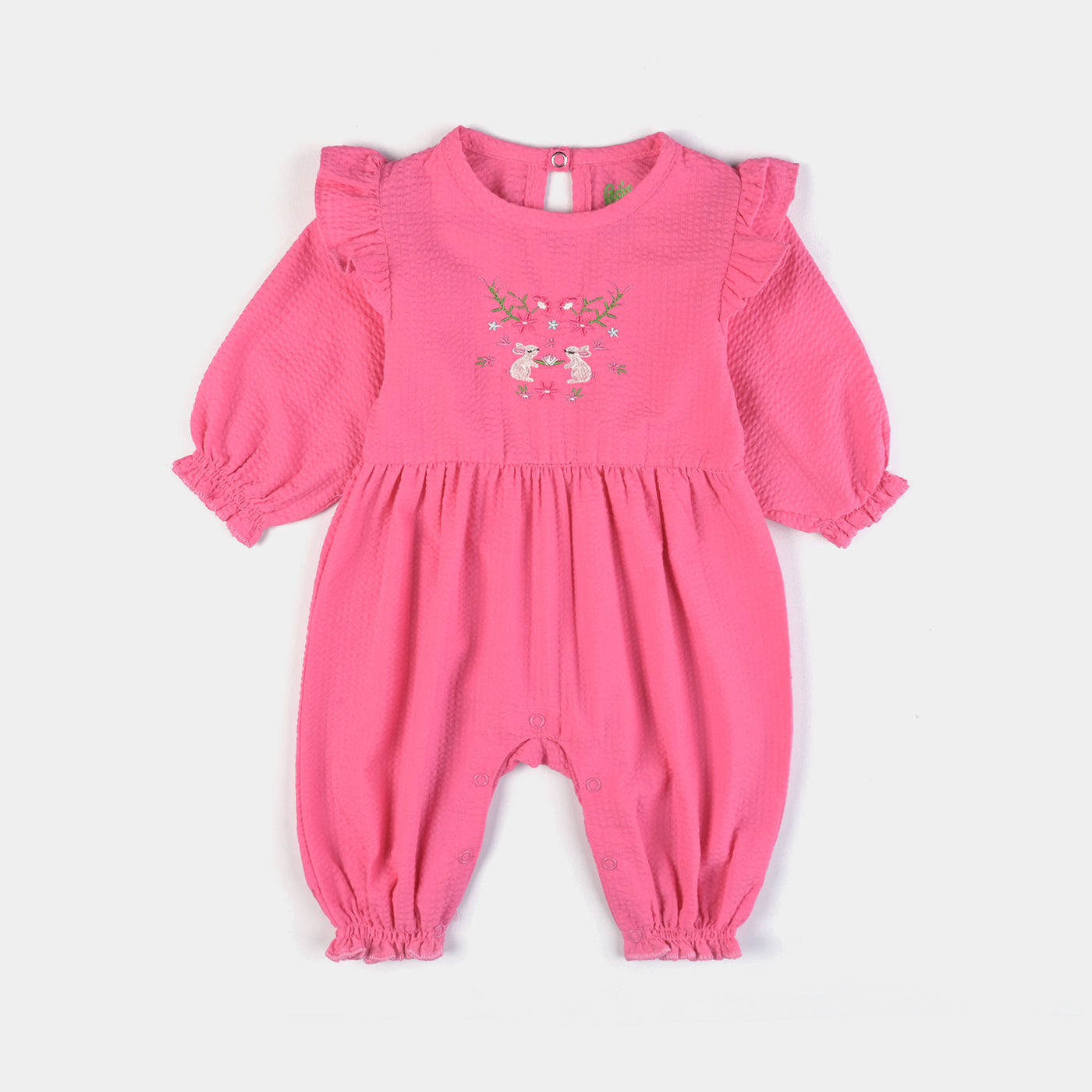 Infant Girls Seer Sucker Romper EMB Rabbit - Pink