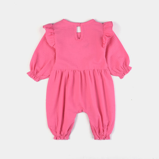 Infant Girls Seer Sucker Romper EMB Rabbit - Pink