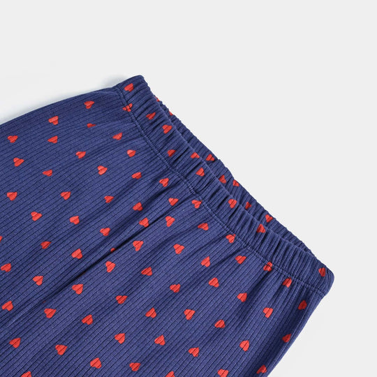 Girls Rib Tights Printed All Hearts-Navy Blue