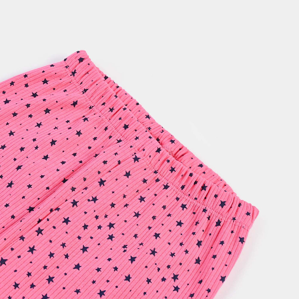 Girls Rib Tights Printed All Stars-Hot Pink