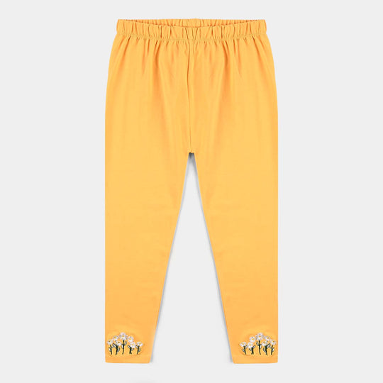 Girls Lycra Jersey Tights Emb-Yellow