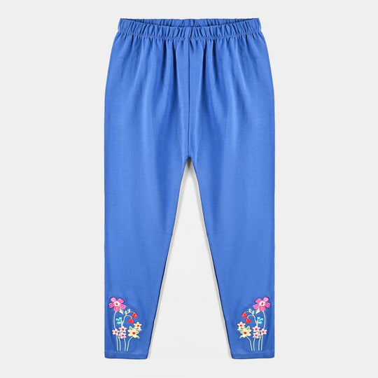 Girls Lycra Jersey Tights Emb Garden-C-Blue