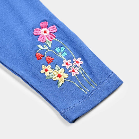 Girls Lycra Jersey Tights Emb Garden-C-Blue