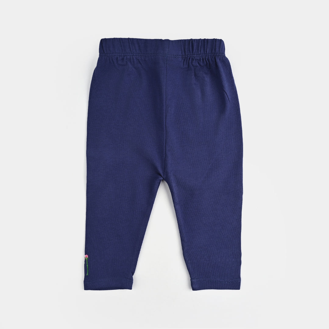 Infant Girls Lycra Jersey Emb Tights Net Frill-Navy Blue