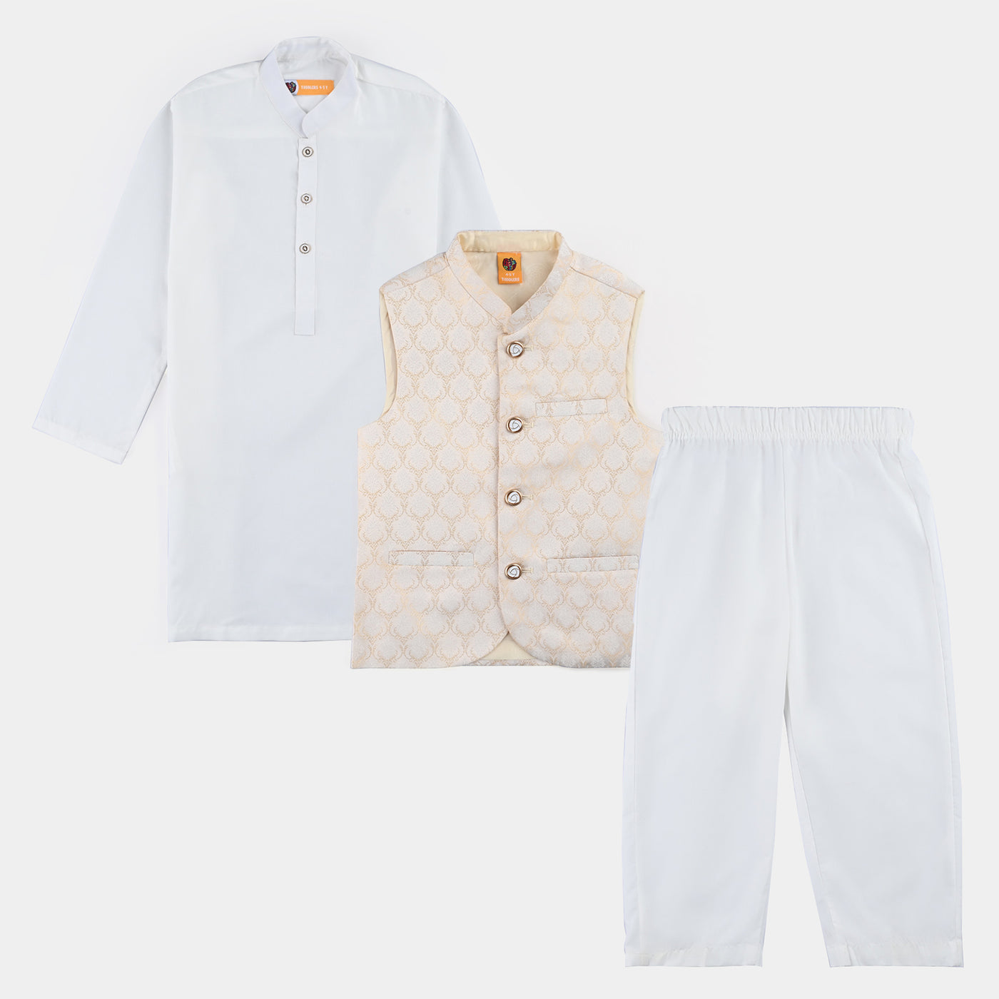 Boys Poly Viscose 3 Piece Suit (Contrast)-White