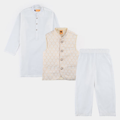 Boys Poly Viscose 3 Piece Suit (Contrast)-White