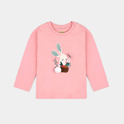 Infant Girls Cotton Jersey T-Shirt Flower Rabbit-Pink