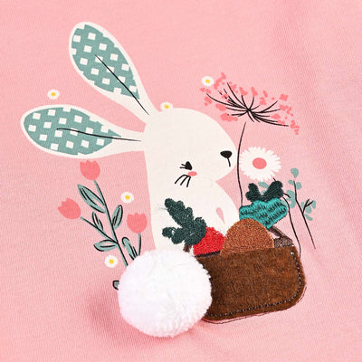 Infant Girls Cotton Jersey T-Shirt Flower Rabbit-Pink