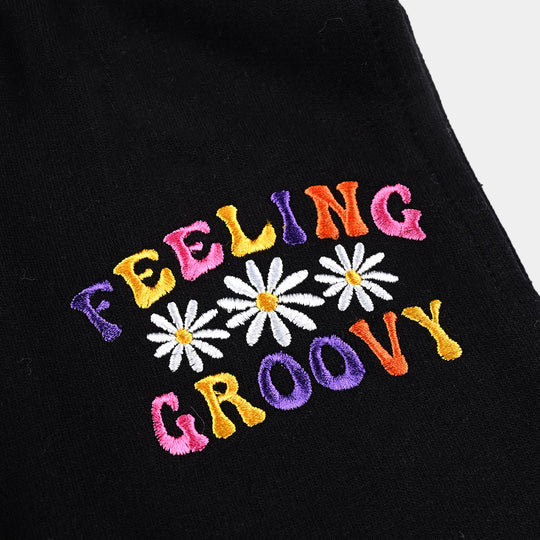 Girls Cotton Terry Jersey Pyjama Feeling Groovy-Jet Black