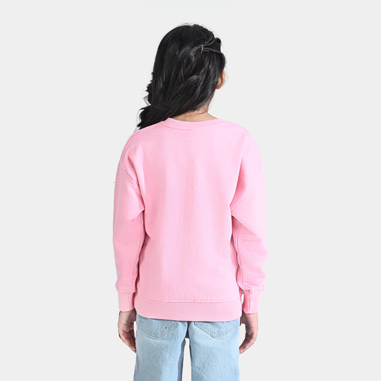 Girls Cotton Terry Sweatshirt Kindness Is Free-Pink