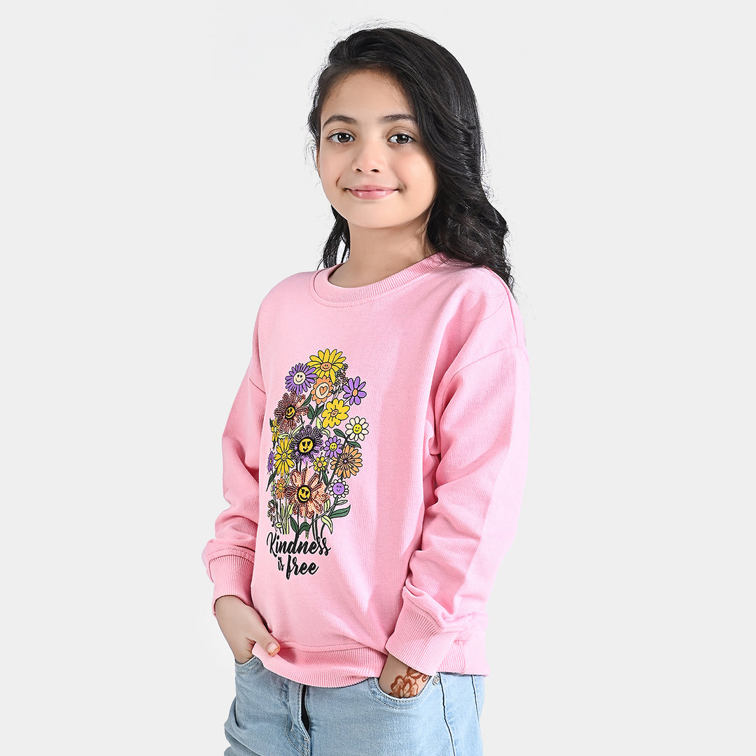 Girls Cotton Terry Sweatshirt Kindness Is Free-Pink