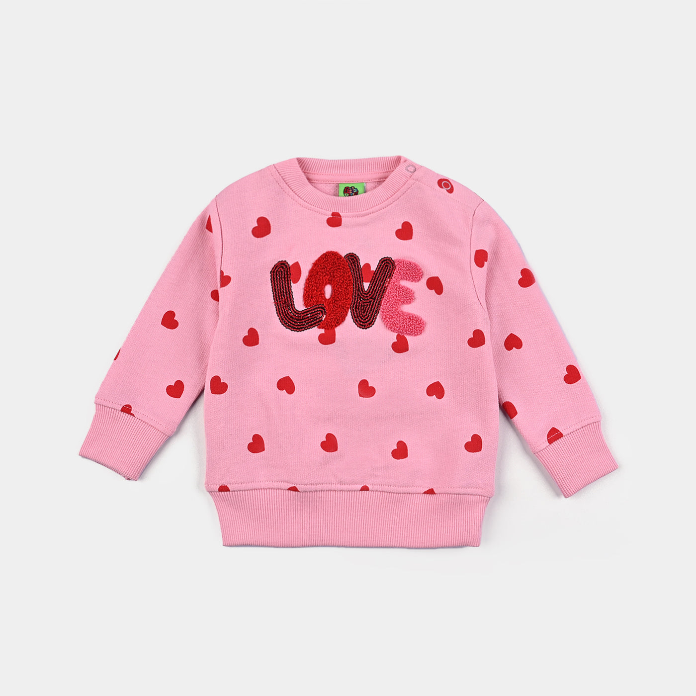 Infant Girls Cotton Terry Sweatshirt Love Hearts-Candy Pink