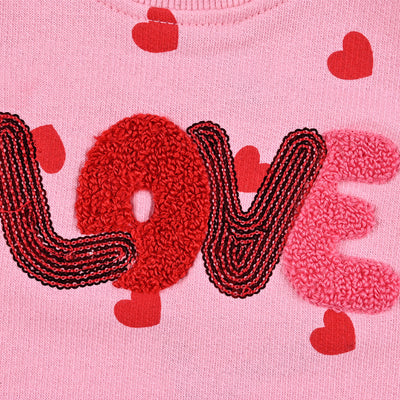 Infant Girls Cotton Terry Sweatshirt Love Hearts-Candy Pink