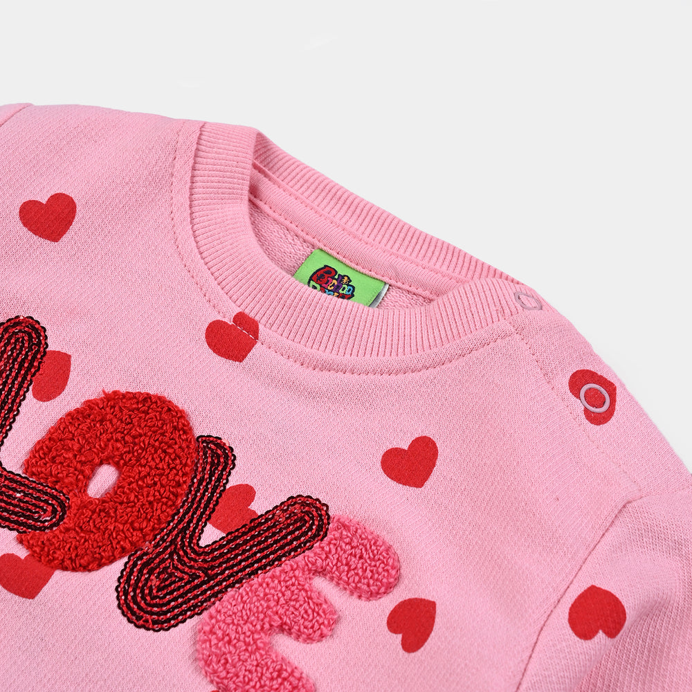 Infant Girls Cotton Terry Sweatshirt Love Hearts-Candy Pink