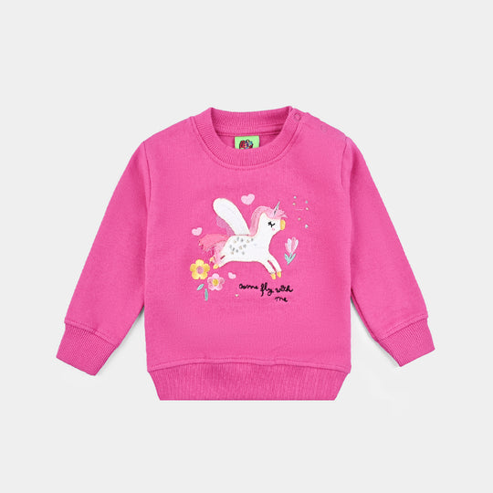 Infant Girls Cotton Terry Sweatshirt Fly With Me-Pink