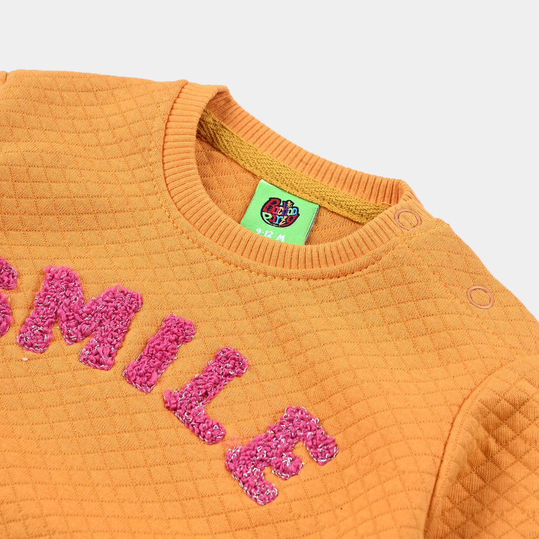 Infant Girls Quilted Sweatshirt Smile- Yellow