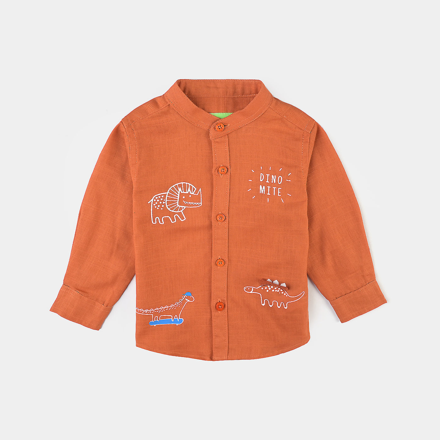 Infant Boys Cotton Slub Basic Casual Shirt (Dino Mite)-ORANGE