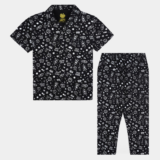 Boys Cotton Jersey NightWear Space Travels-BLACK