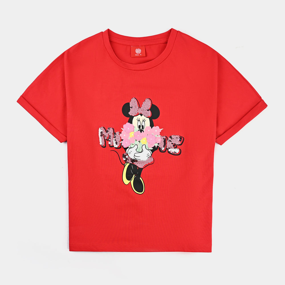 Girls Lycra Jersey T-Shirt Character-Red