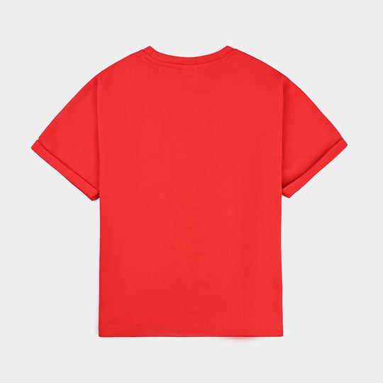 Girls Lycra Jersey T-Shirt Character-Red