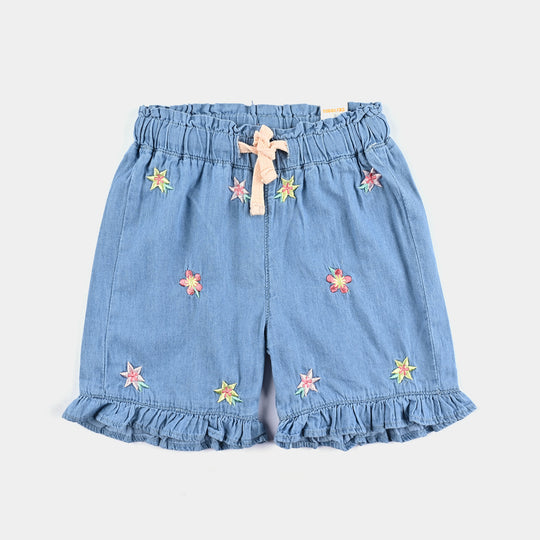 Girls Denim rigid Short Flowers - Ice Blue