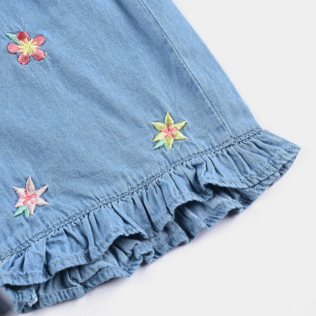 Girls Denim rigid Short Flowers - Ice Blue