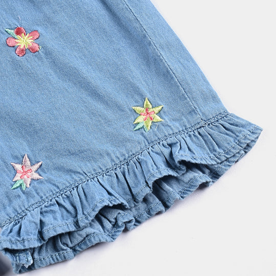 Girls Denim rigid Short Flowers - Ice Blue