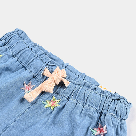 Girls Denim rigid Short Flowers - Ice Blue