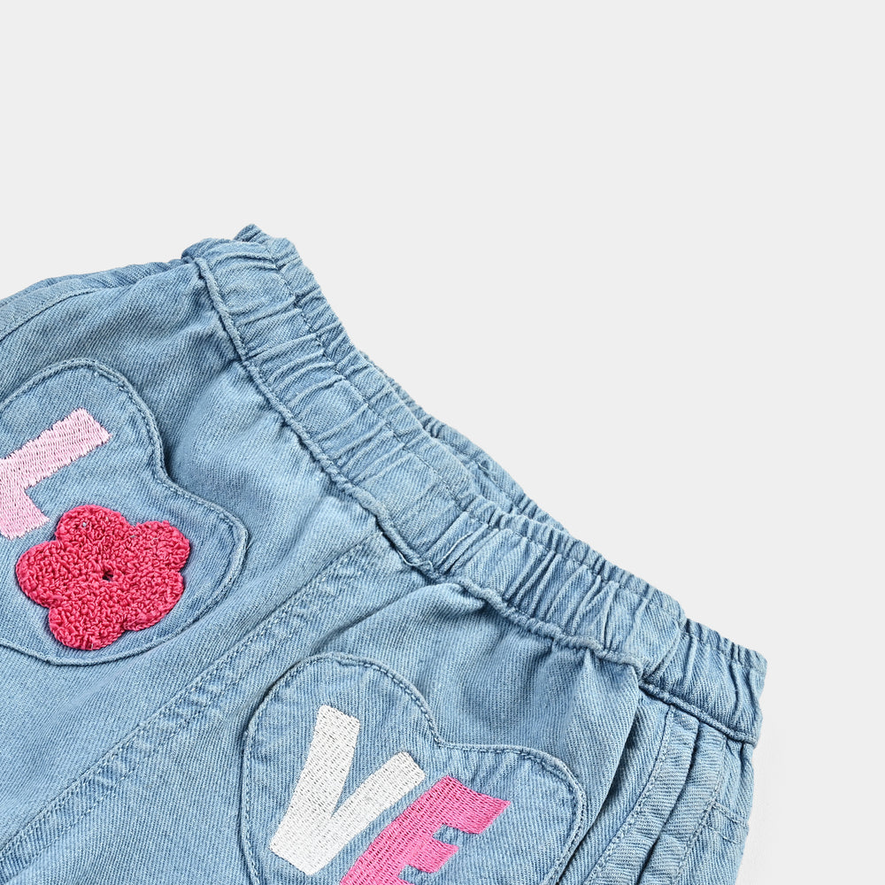 Girls Denim rigid Short Love-Ice Blue