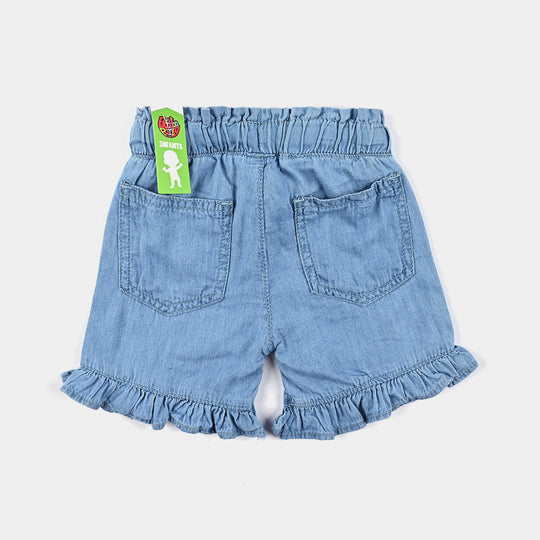 Infant Girls Denim Short Flowers-Ice Blue