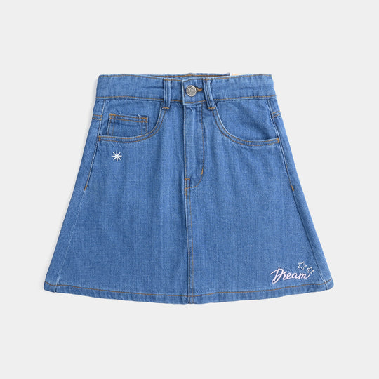 Girls Denim rigid Skirt Moon And Stars-Mid Blue