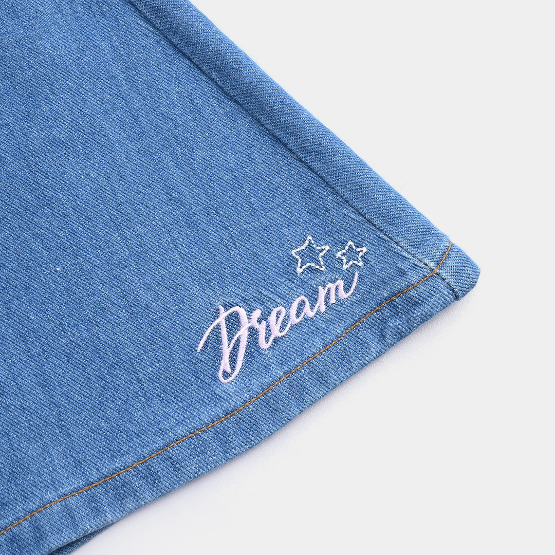 Girls Denim rigid Skirt Moon And Stars-Mid Blue