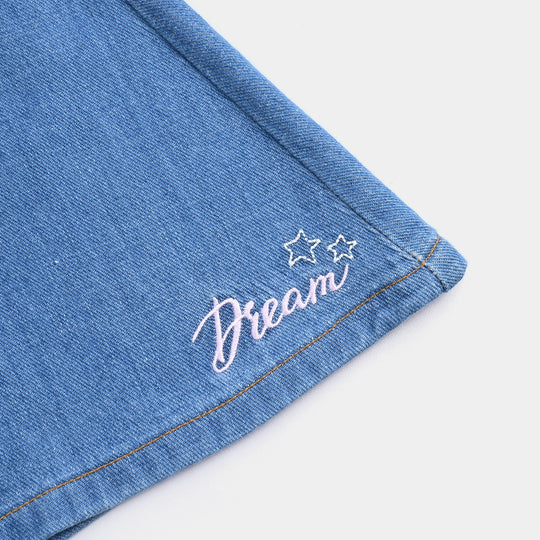 Girls Denim rigid Skirt Moon And Stars-Mid Blue