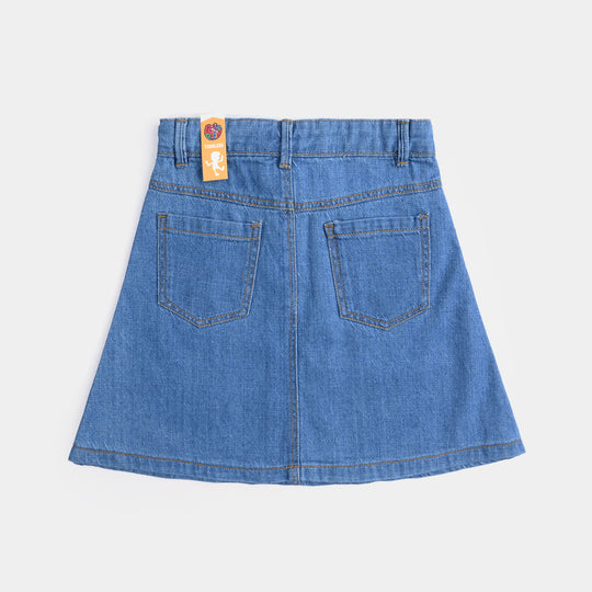 Girls Denim rigid Skirt Moon And Stars-Mid Blue