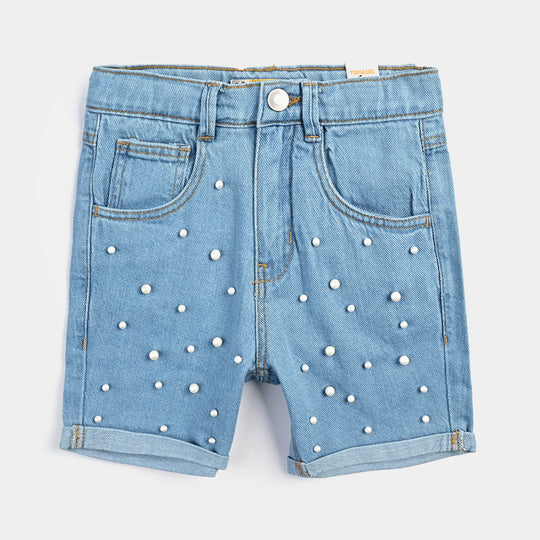 Girls Denim rigid Short Pearls-LT.Blue