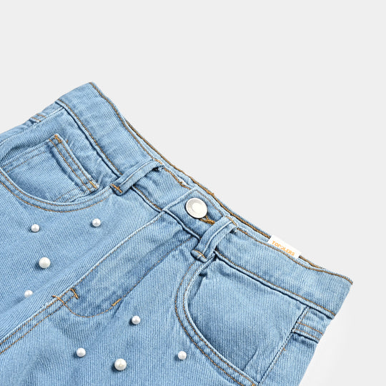 Girls Denim rigid Short Pearls-LT.Blue