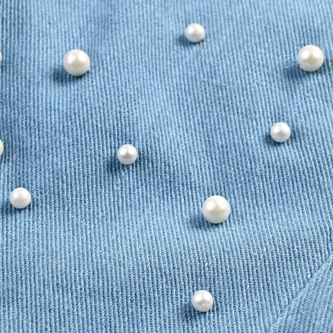 Girls Denim rigid Short Pearls-LT.Blue