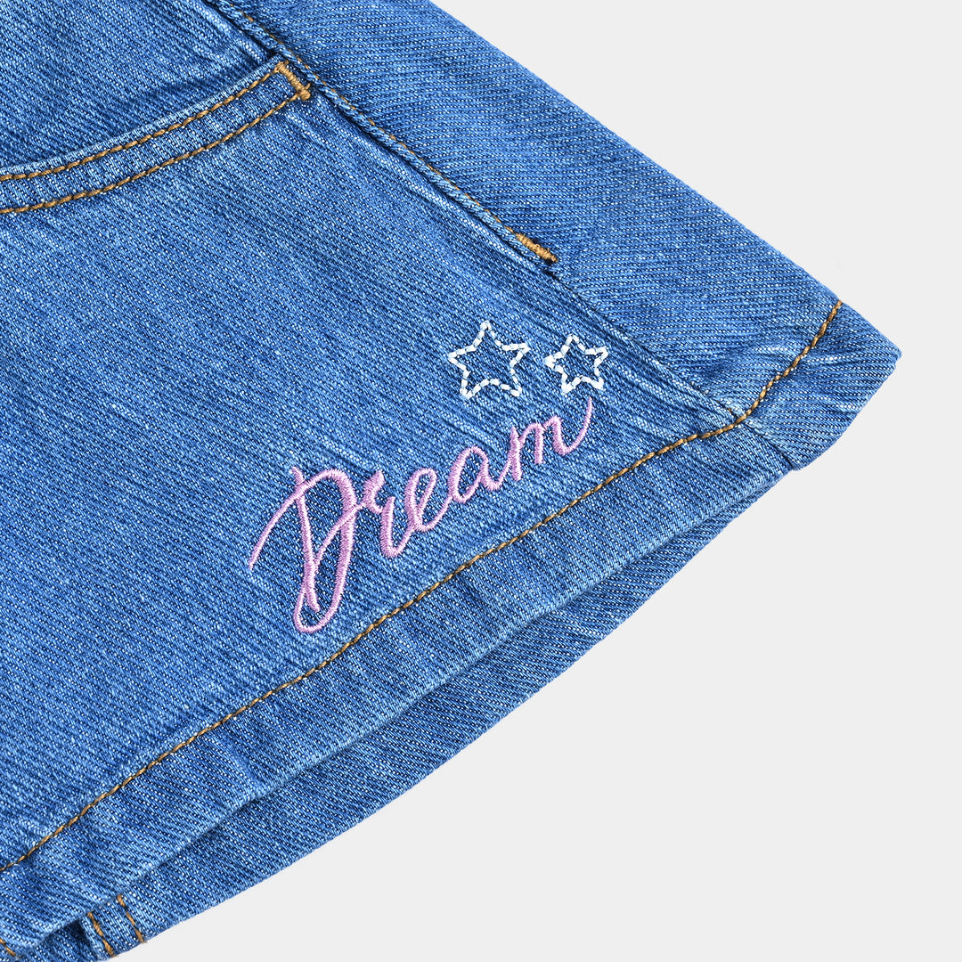 Infant Girls Denim rigid Skirt Moon And Stars-Mid Blue