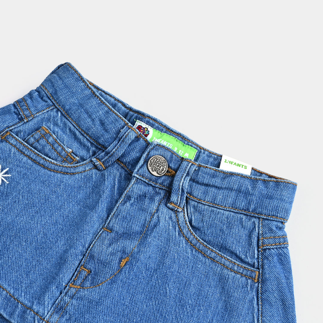 Infant Girls Denim rigid Skirt Moon And Stars-Mid Blue