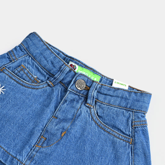 Infant Girls Denim rigid Skirt Moon And Stars-Mid Blue