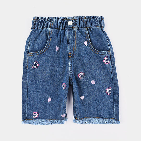 Girls Denim Short Rainbow - Mid Blue