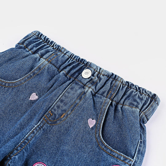 Girls Denim Short Rainbow - Mid Blue