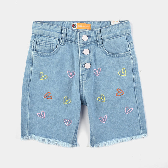 Girls Denim Short Hearts - Ice Blue