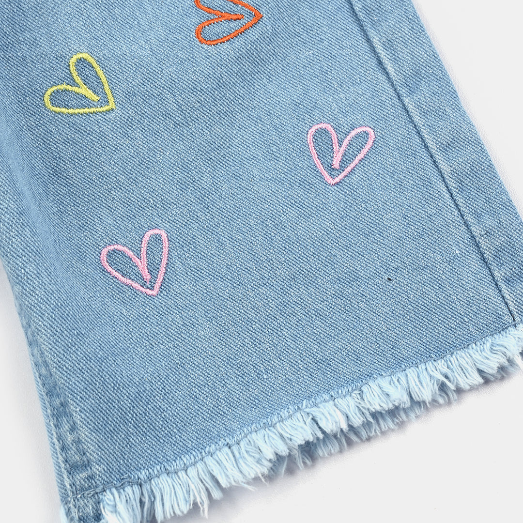 Girls Denim Short Hearts - Ice Blue