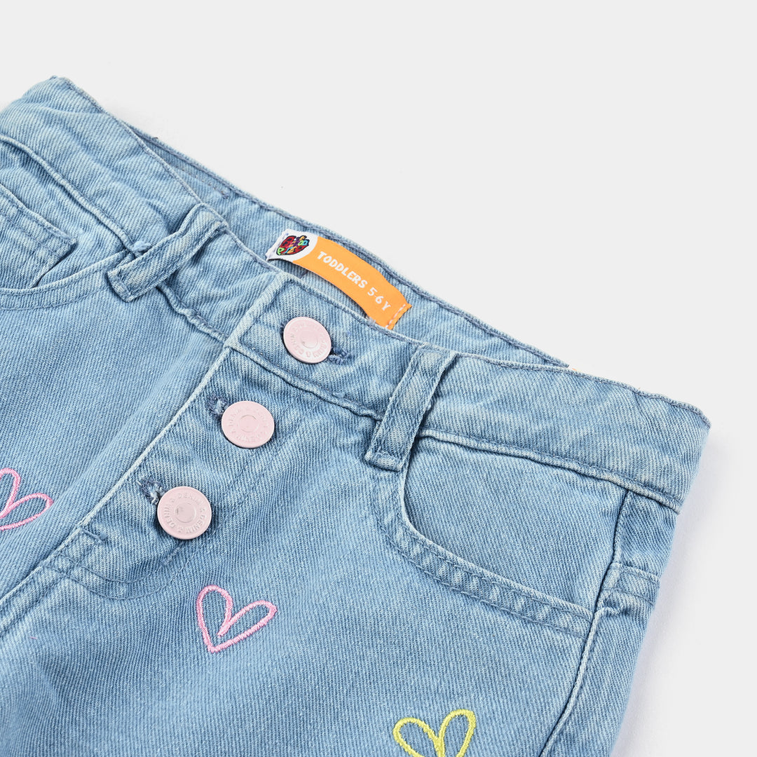 Girls Denim Short Hearts - Ice Blue